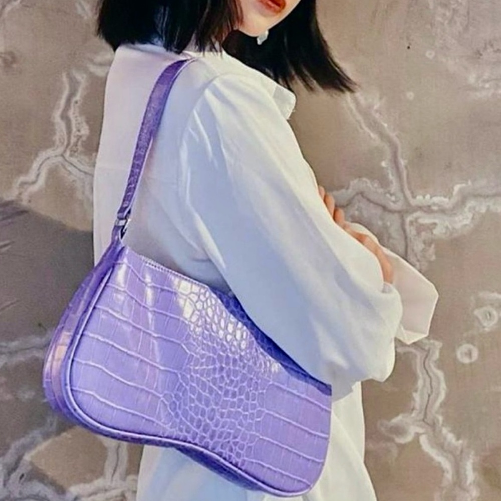 JW PEI Eva Lavender purple Croc-Embossed baguette Bag